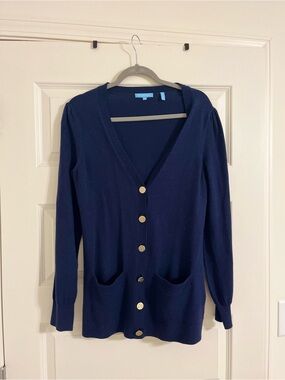 Draper James Navy Button-Front V-Neck Cardigan